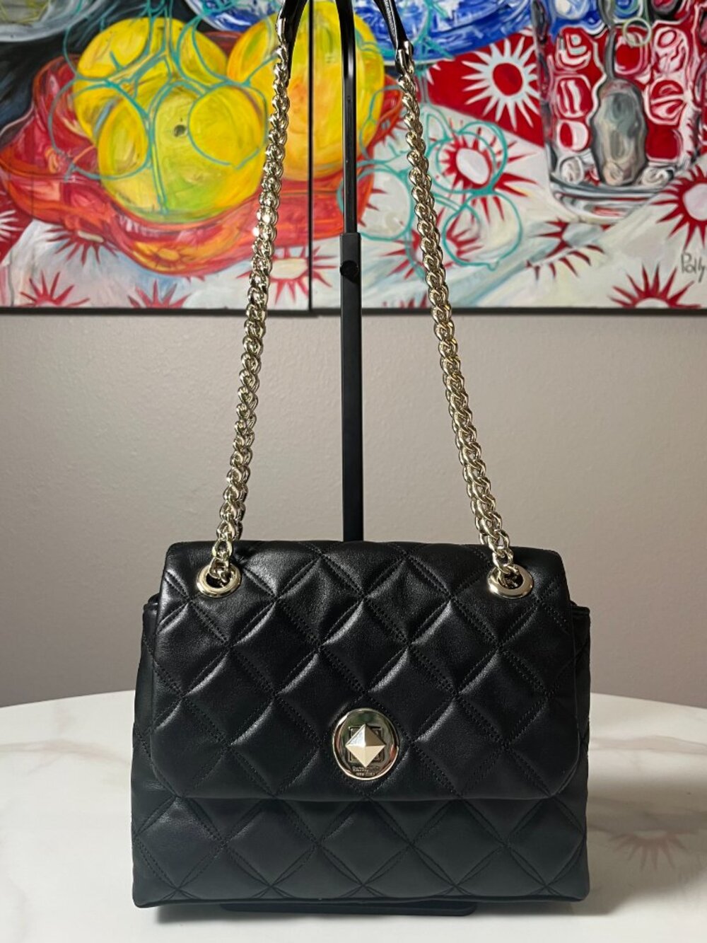Kate Spade Natalia Medium Black Quilted Leather Flap Shoulder Bag COA - Picture 2 of 16